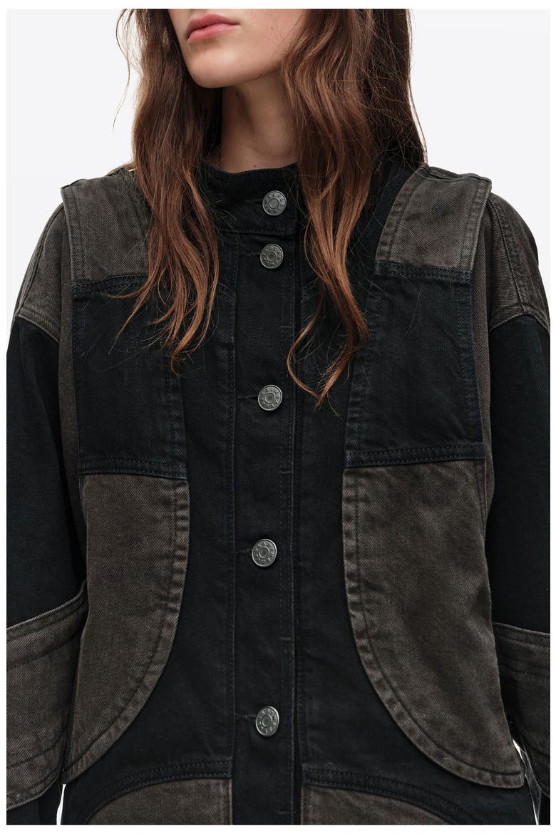 Oversize Two-Tone Denim Jacket, Alternate, color, BLACK