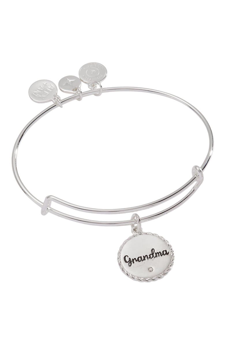 Alex and Ani Grandma Charm Bangle Bracelet, Main, color, Silver