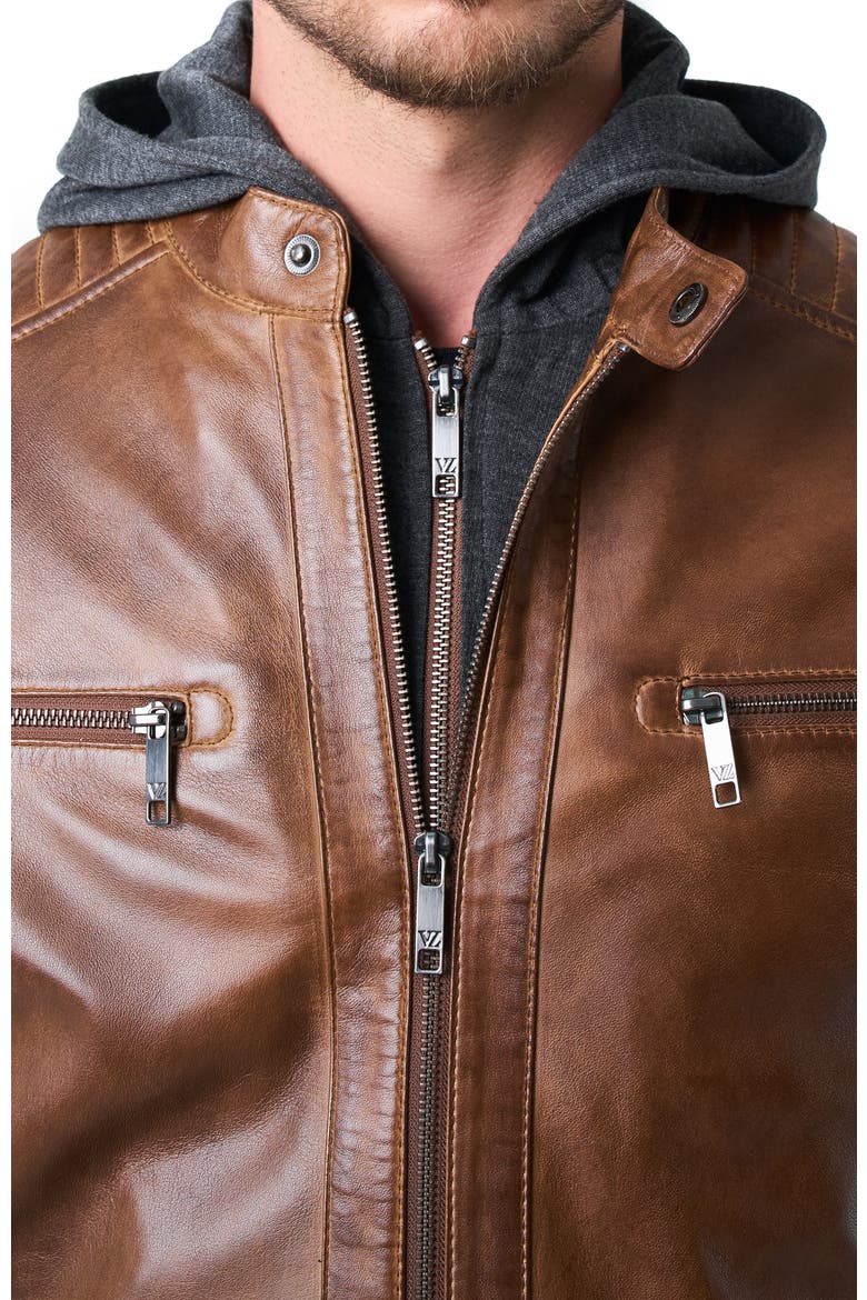 Belmont Leather Jacket With Hood And Chestpiece, Alternate, color, Honey
