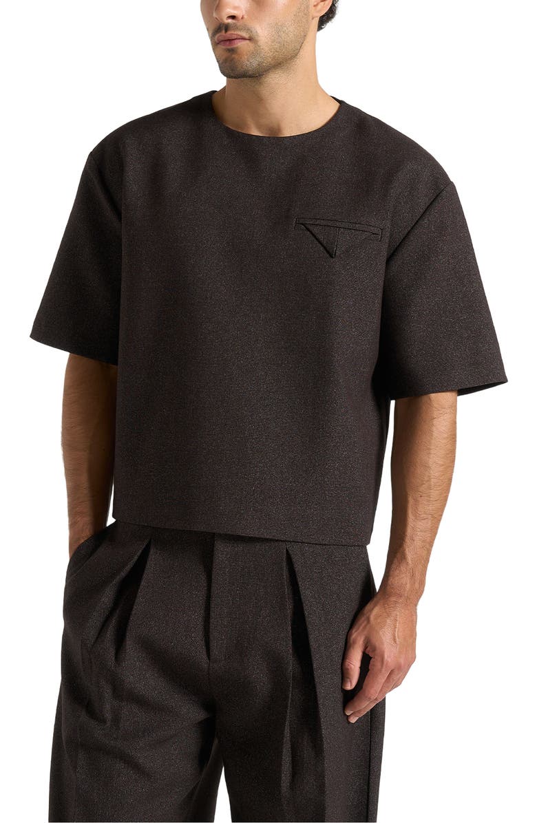 Manière De Voir Leon Boxy Cropped Hatched T-Shirt, Main, color, Brown