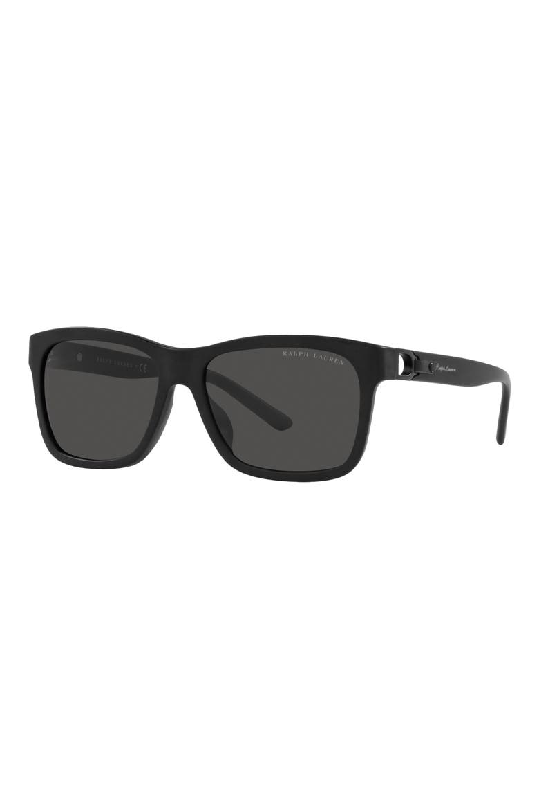 57mm Rectangular Sunglasses, Alternate, color, MATTE BLACK / DARK GREY