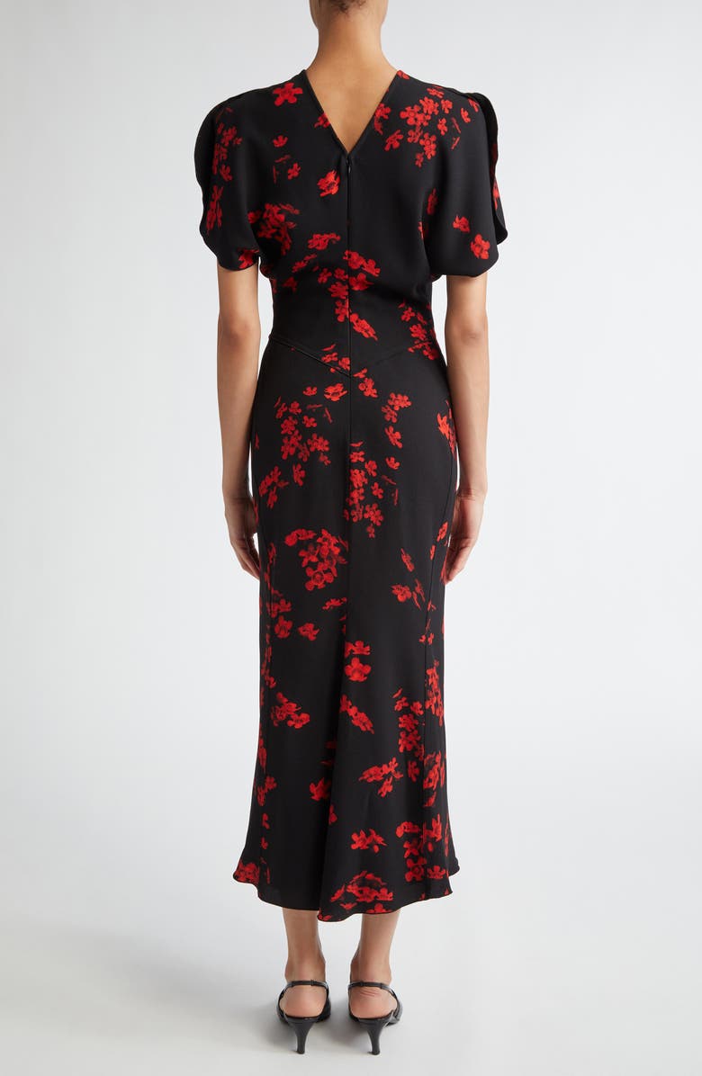 Victoria Beckham Gathered Floral Crepe Midi Dress, Alternate, color, 