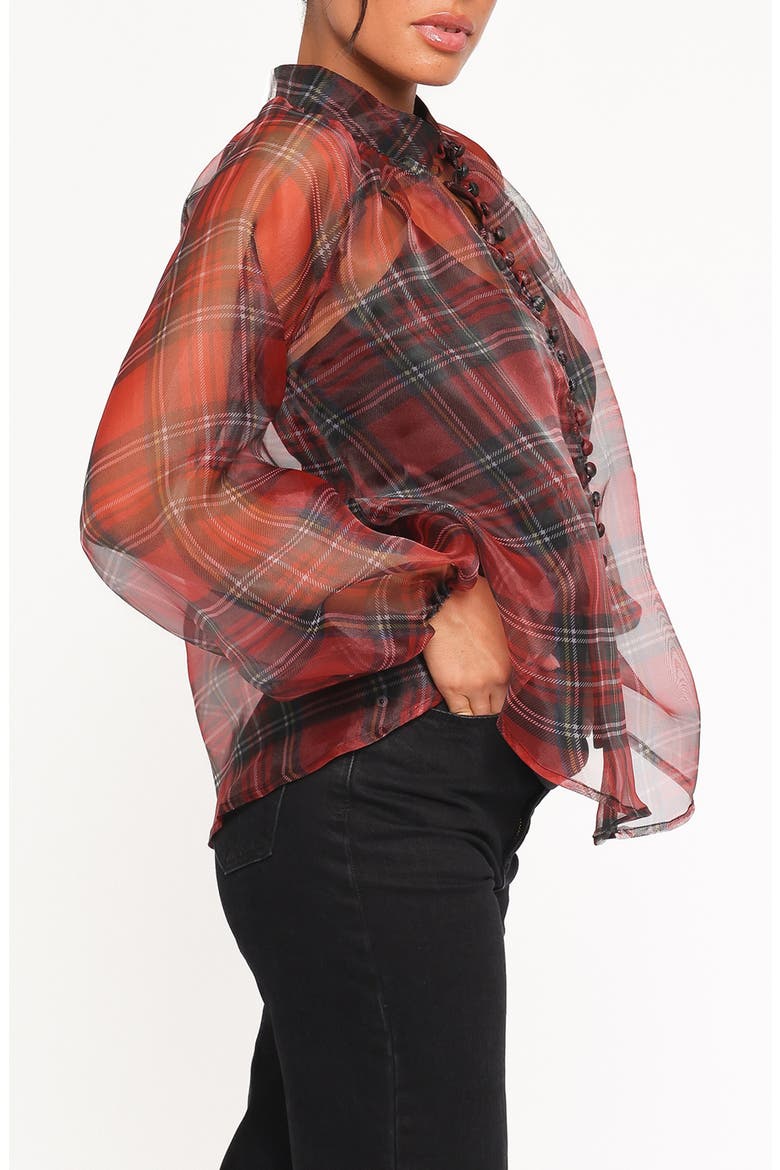 Marni Plaid Organza Button-Up Shirt, Alternate, color, RED PLAID