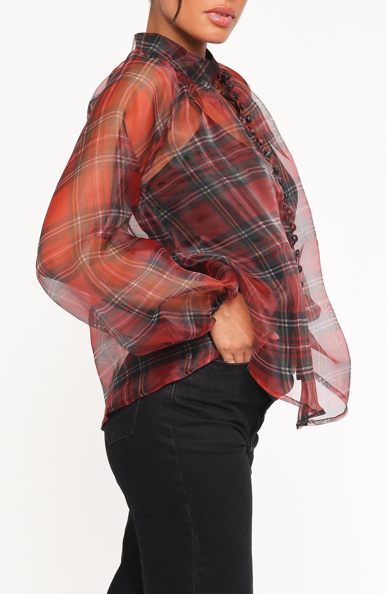 Petal & Pup Marni Plaid Organza Button-Up Shirt, Alternate, color, Red Plaid