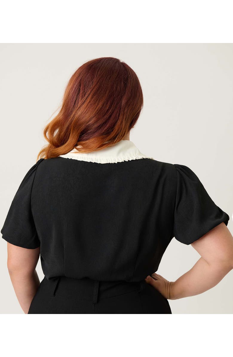 Unique Vintage Plus Size Short Sleeve Oversized Collar Blouse, Alternate, color, Black