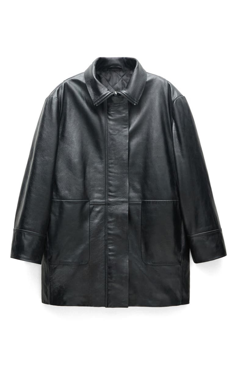 MANGO Oversize Faux Leather Jacket, Alternate, color, Black