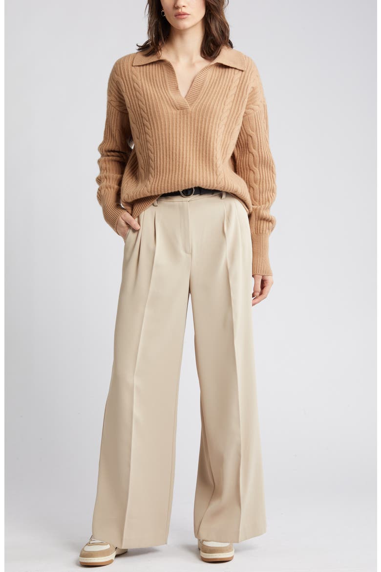 Wool & Cashmere Cable Knit Sweater, Main, color, CAMEL