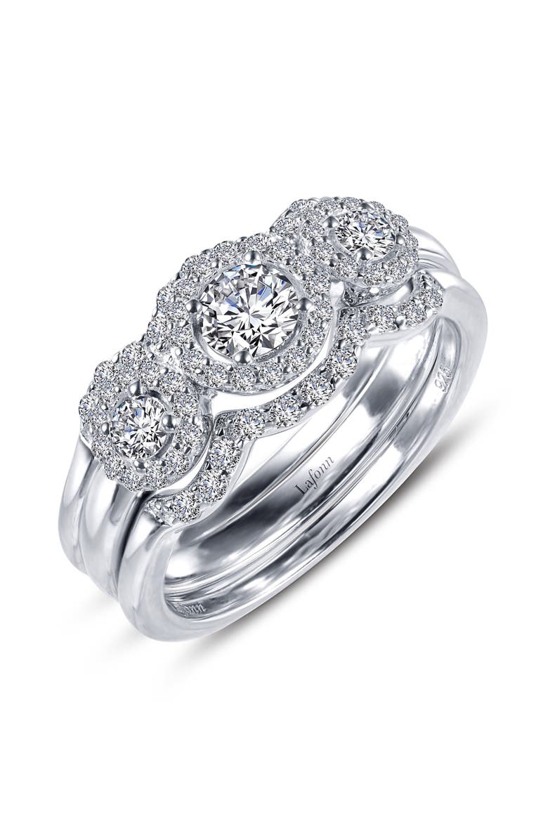 Lafonn Three Stone Halo Engagement Ring & Wedding Band Set, Alternate, color,