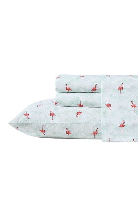 Flamingo Santa Cotton Percale Sheet Set