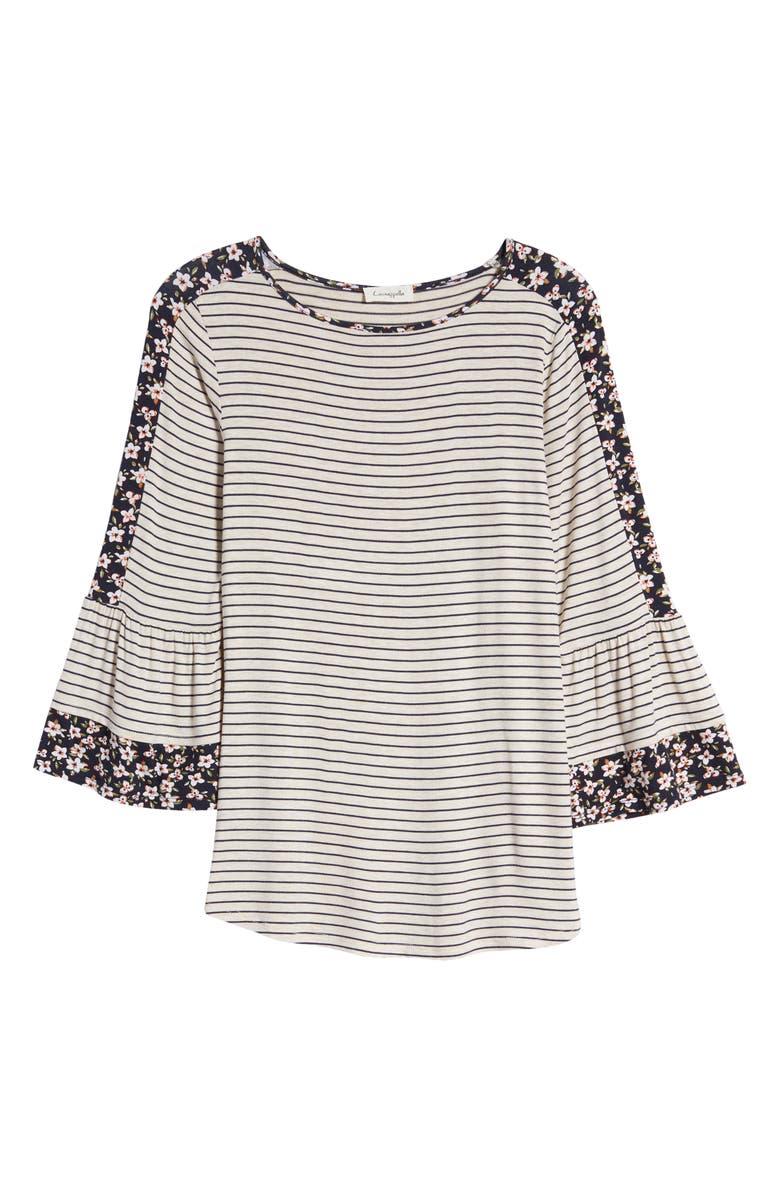 Loveappella Floral Stripe Flounce Sleeve Top, Alternate, color, 