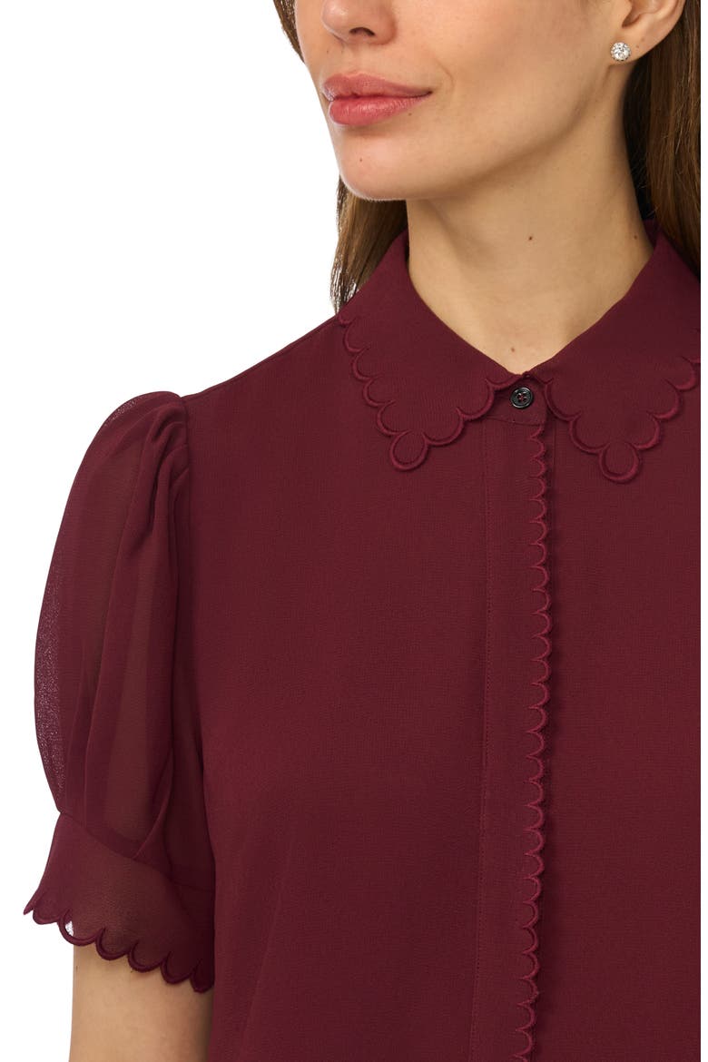 Scallop Trim Button-Up Shirt, Alternate, color, WINDSOR WINE
