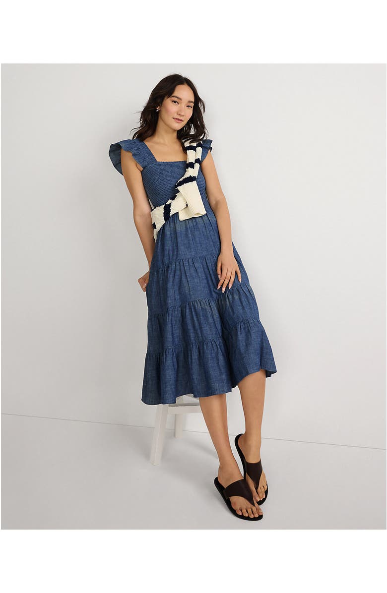 Lands
 End Chambray Smocked Dress with Ruffle Straps, Alternate, color, Medium Indigo Chambray