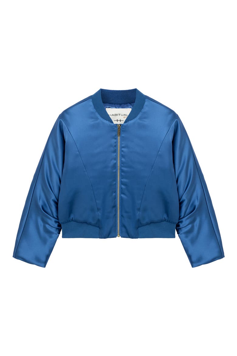 Kids' Crop Satin Bomber Jacket, Main, color, BLUE