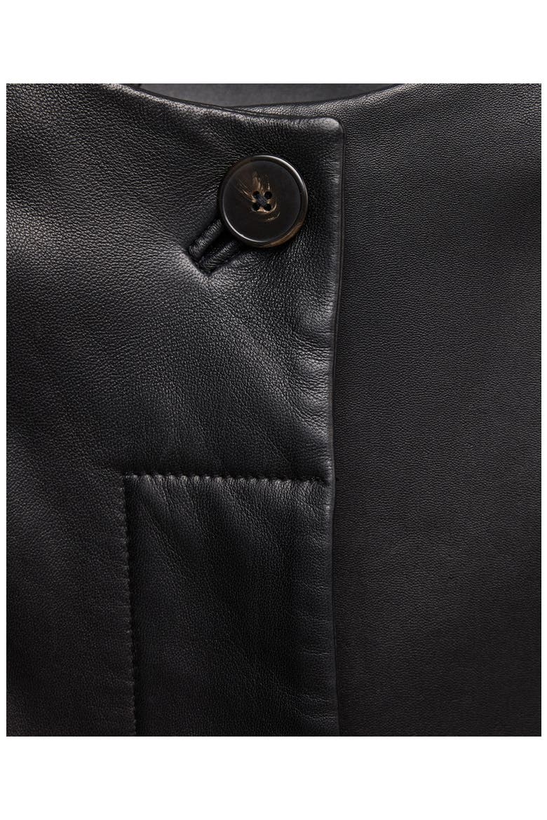 Round Neck Leather Blazer, Alternate, color, BLACK