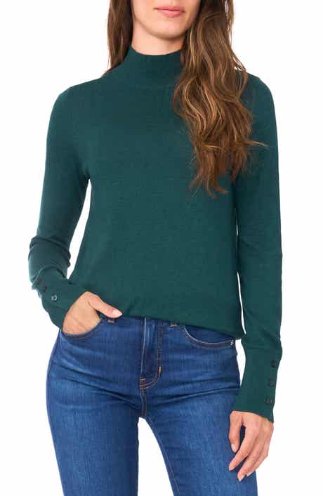 Halogen® Button Cuff Turtleneck Sweater