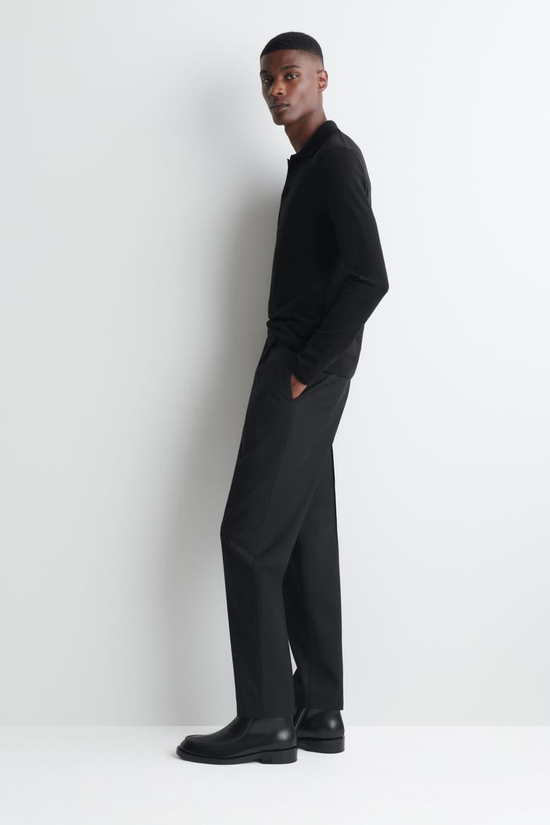 Slim Wool-Jersey Open-Collar Polo Shirt, Alternate, color, BLACK