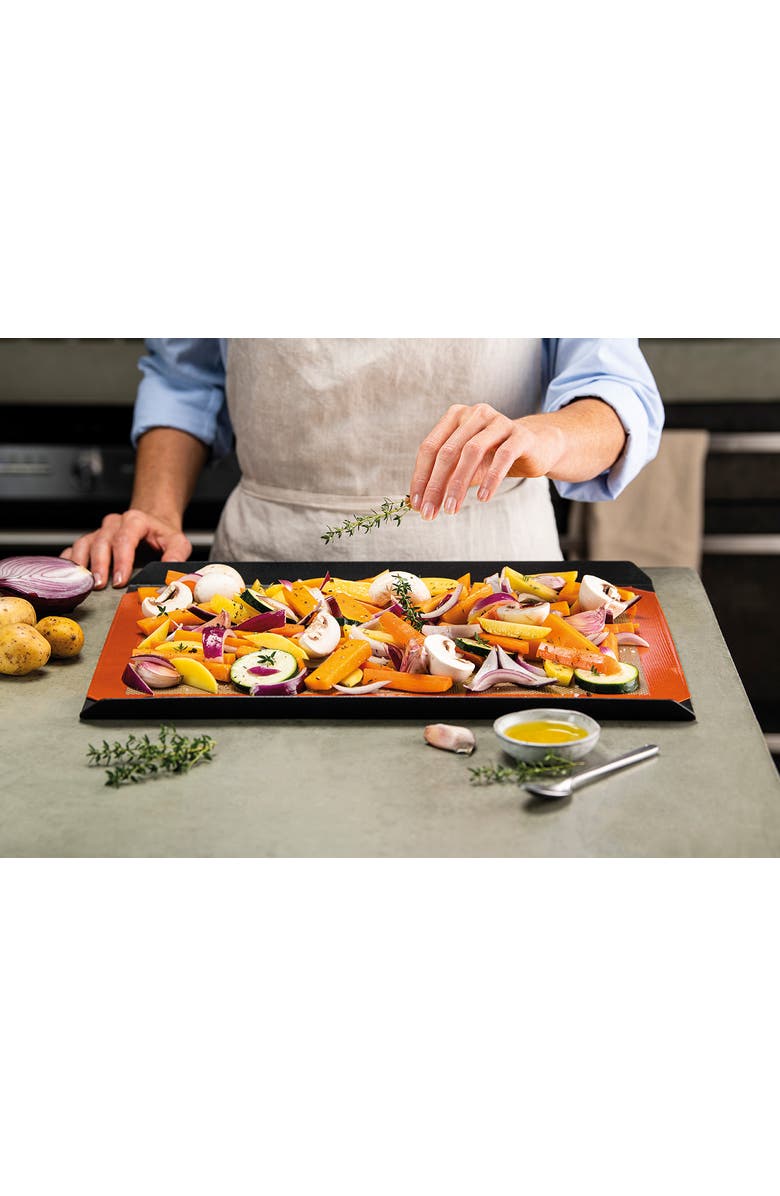 Silpat Premium Non-Stick Half Sheet Size Silicone Baking Mat w/Storage Band, 11-5/8 x 16-1/2, Alternate, color, Orange