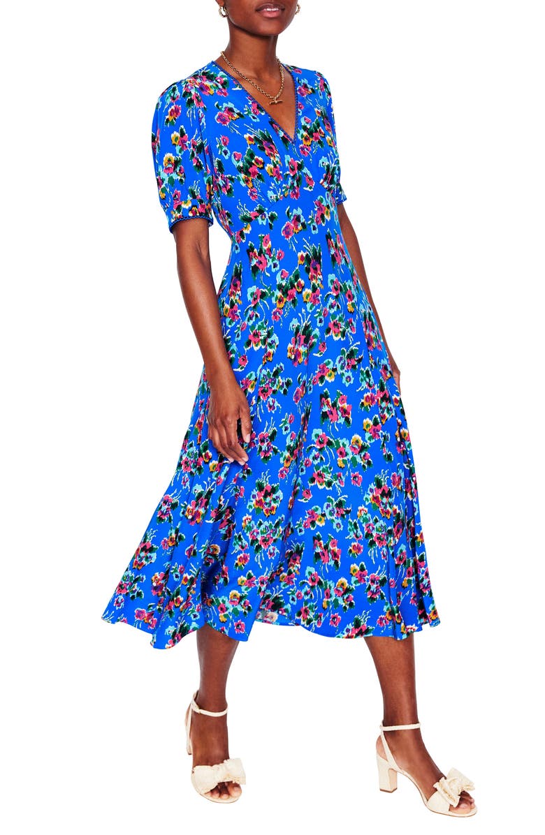 Boden Rosie Floral Print Puff Sleeve Godet Maxi Dress, Main, color, 