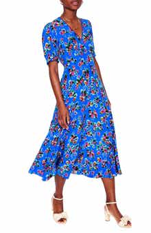 Boden Rosie Floral Print Puff Sleeve Godet Maxi Dress