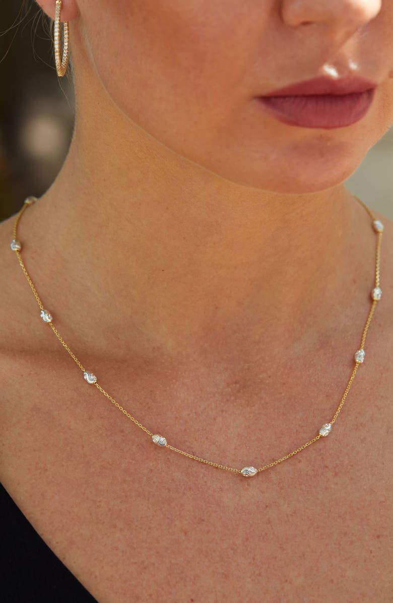 SAVVY CIE JEWELS Two-Tone 18K Gold & Sterling Silver Station Necklace, Alternate, color, Yellow