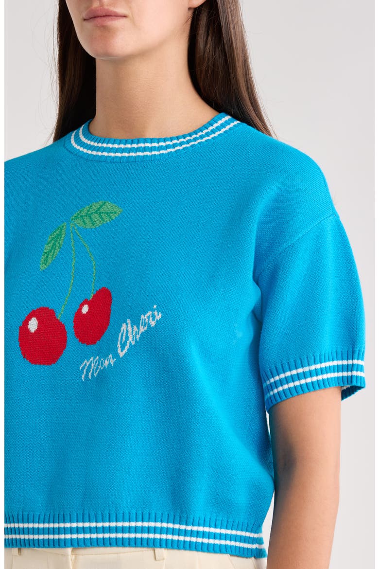 Brissy Cherry Short Sleeve Sweater, Alternate, color, BLUE