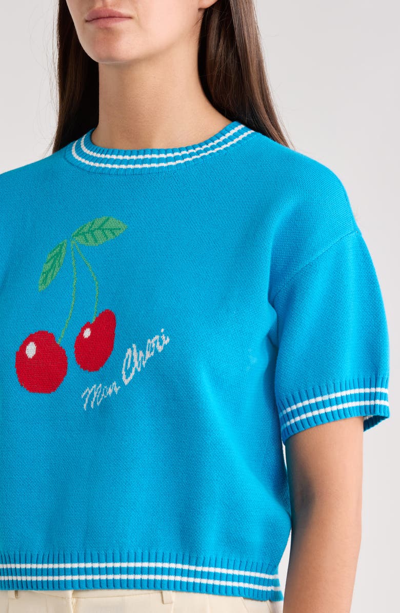 SUGARLIPS Brissy Cherry Short Sleeve Sweater, Alternate, color, Blue
