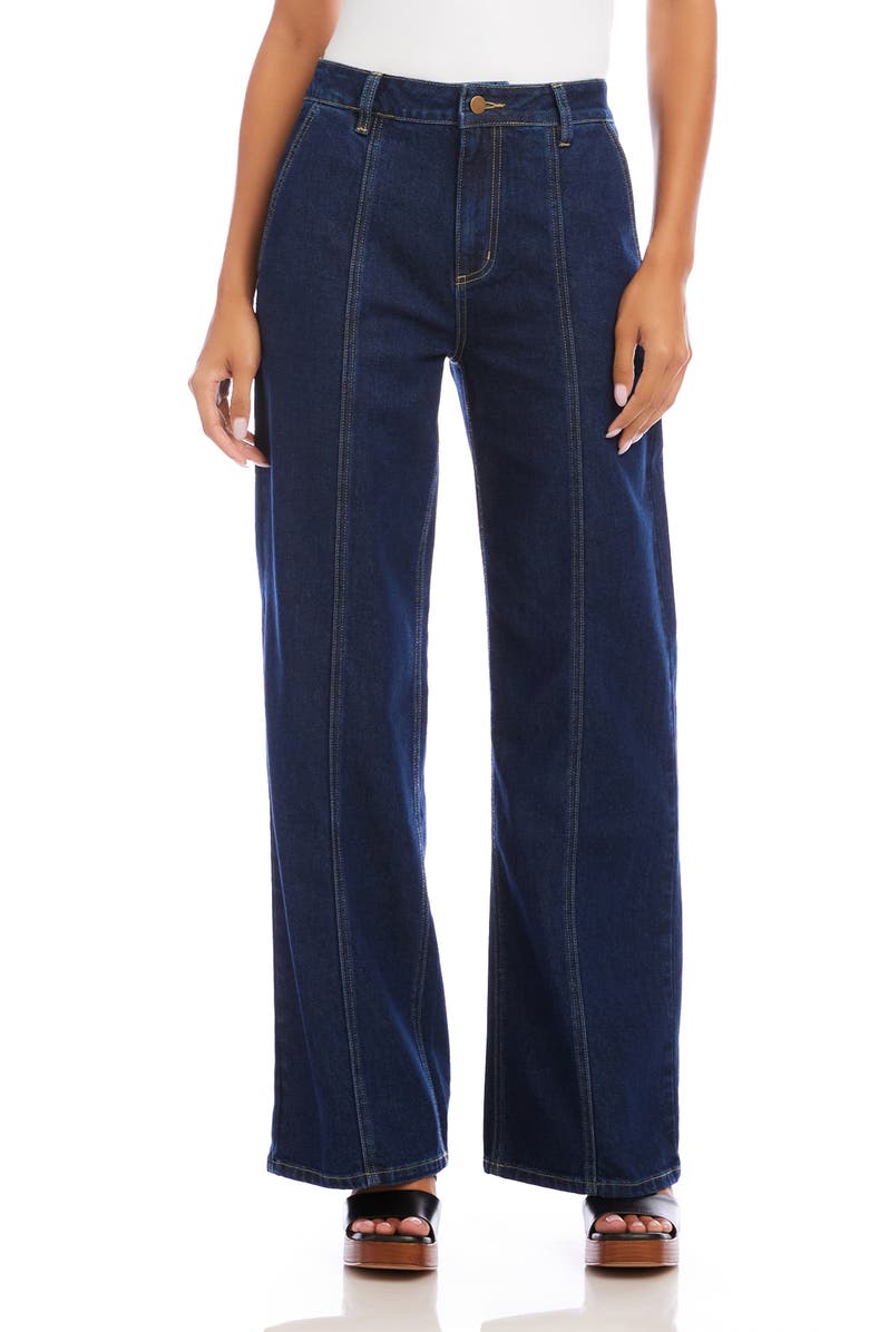 Karen Kane Seam Detail High Waist Wide Leg Trouser Jeans, Main, color, Indigo