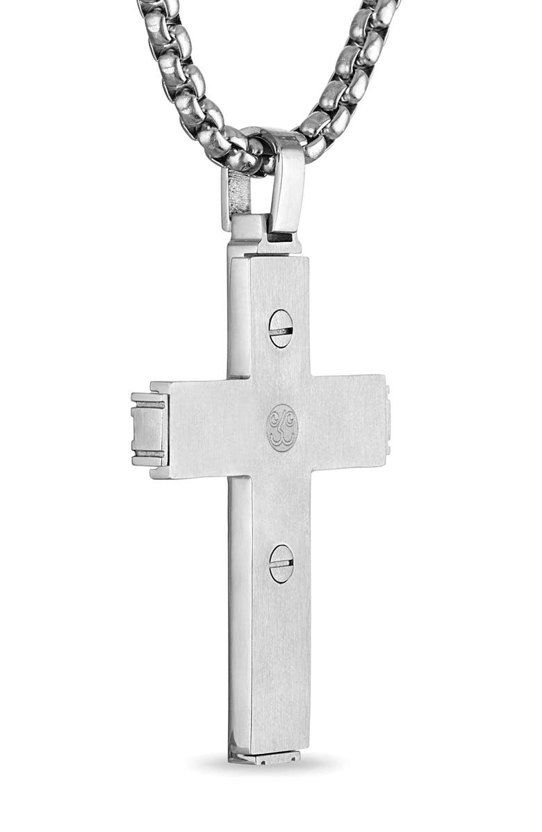 Esquire Men's Diamond Cross Pendant Necklace, Alternate, color, Silver/ White