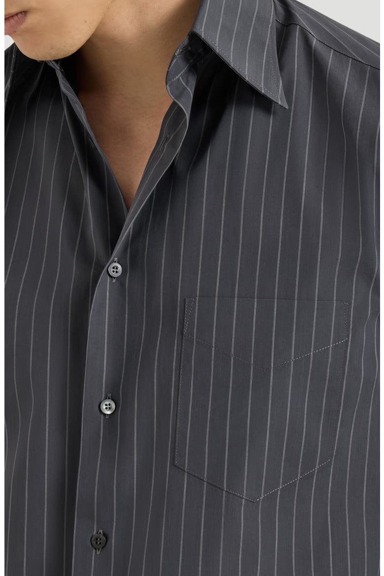 Double pinstripe cotton shirt with Italian collar and chest pocket, Alternate, color, Dark Grey