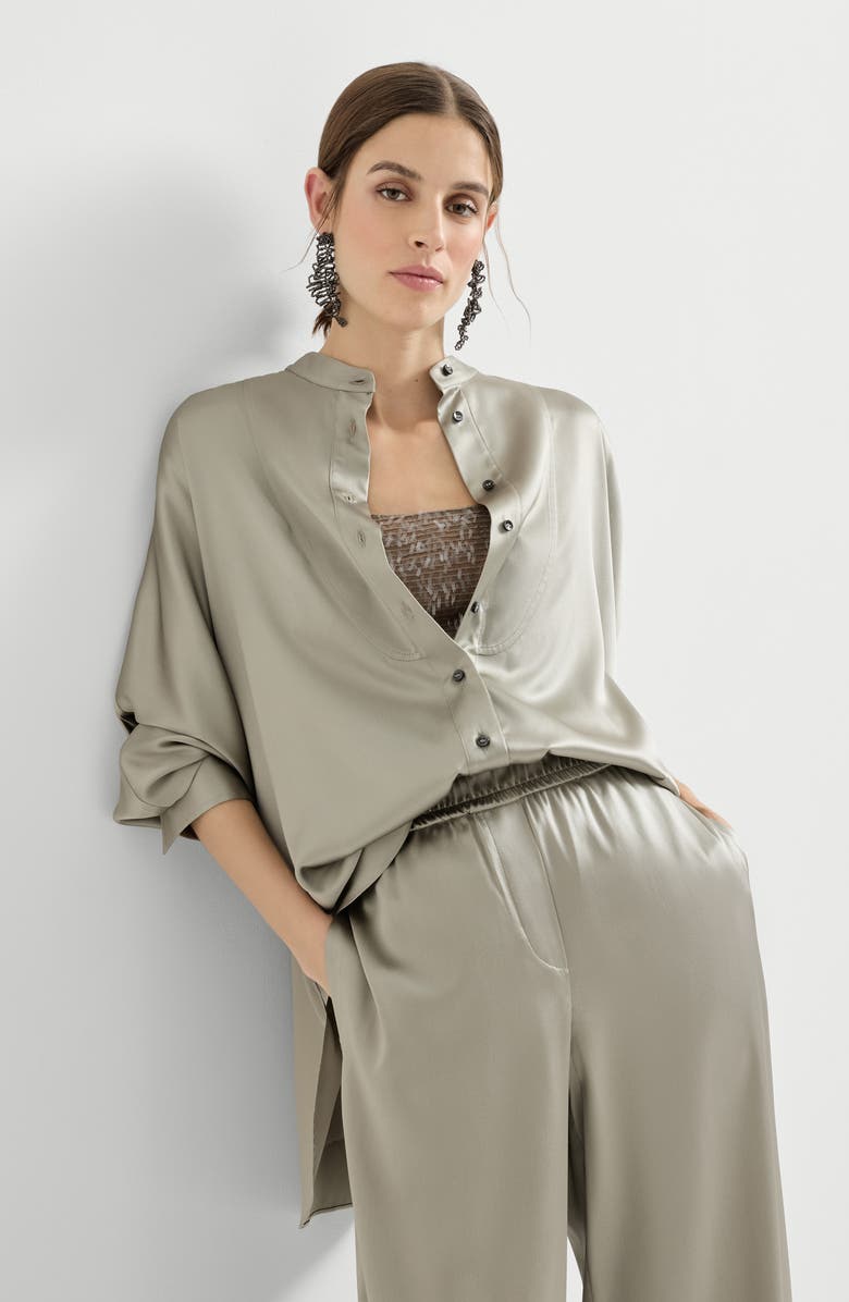 Brunello Cucinelli Mandarin-collar shirt, Alternate, color, Olive