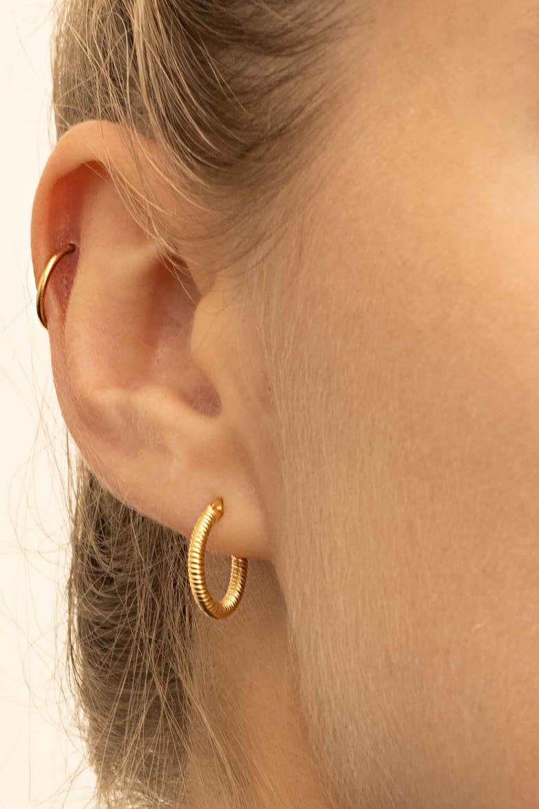 18K Yellow Gold Ribbed Mini Hoops, Alternate, color, Yellow Gold