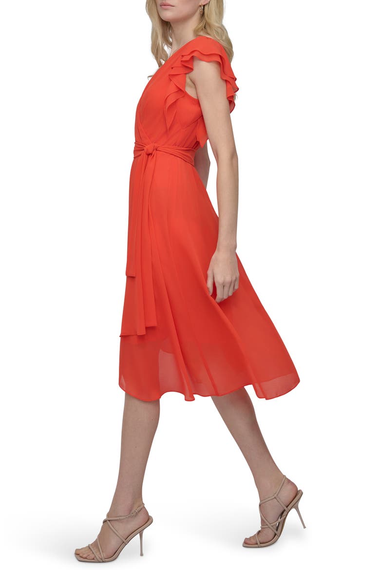 Ruffle Sleeve Faux Wrap Midi Dress, Alternate, color, FIESTA