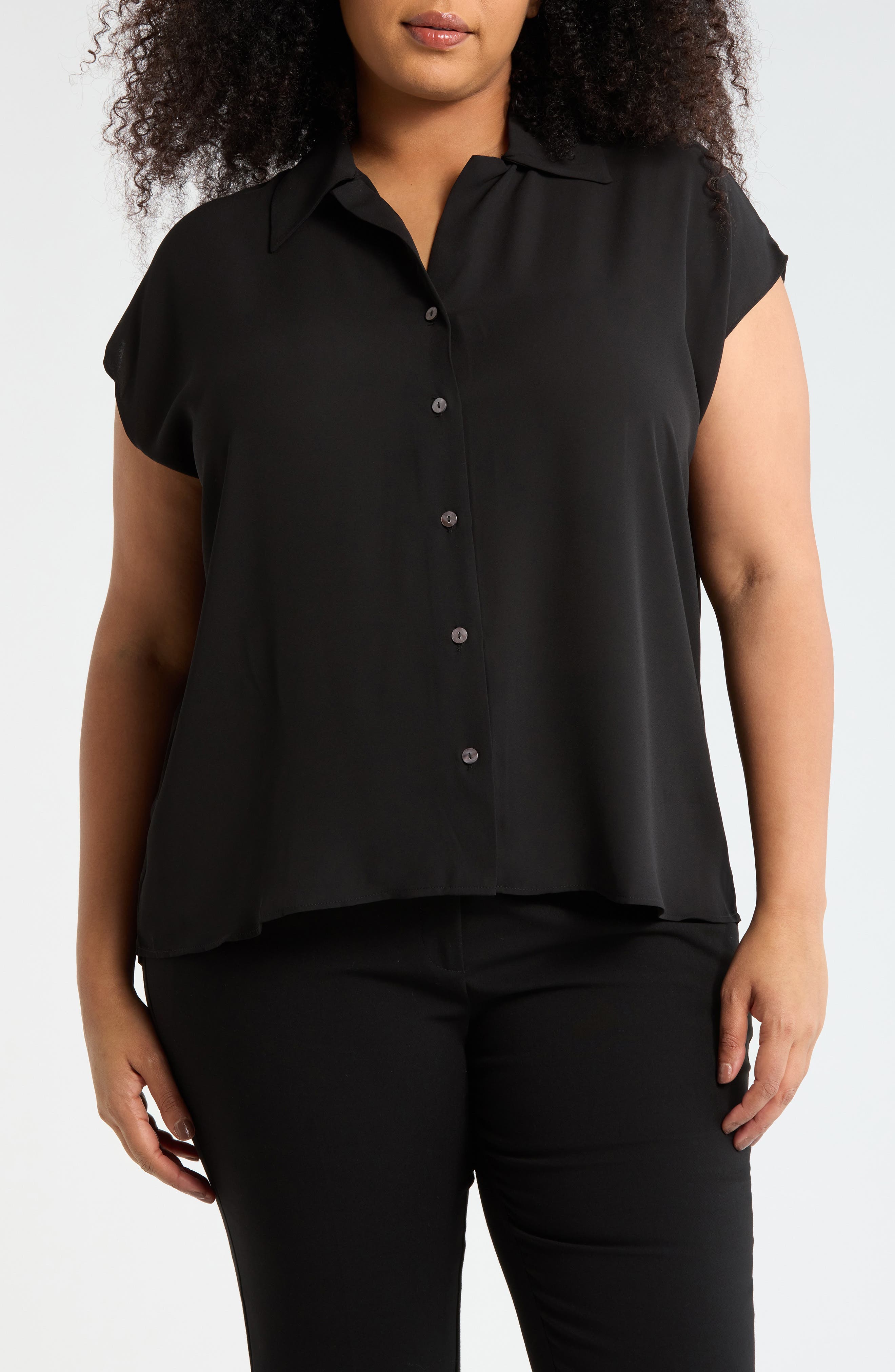 T Tahari Cap Sleeve Button-Up Shirt