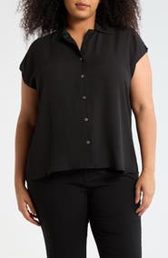 T Tahari Cap Sleeve Button-Up Shirt