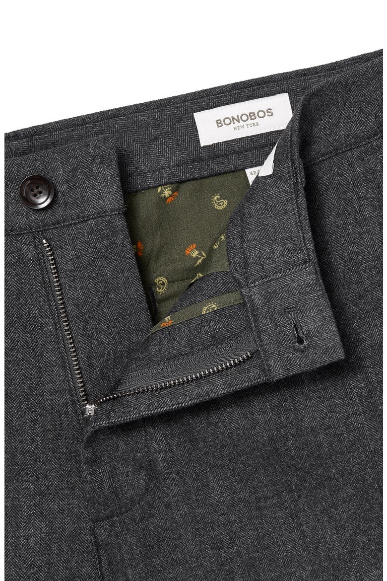 Flat Front Brushed Cotton Herringbone Chinos, Alternate, color, CHARCOAL HERRINGBONE