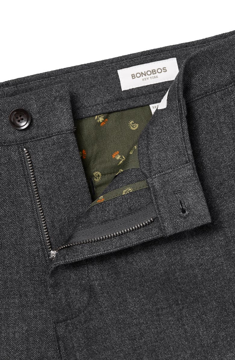 Bonobos Flat Front Brushed Cotton Herringbone Chinos, Alternate, color, Charcoal Herringbone