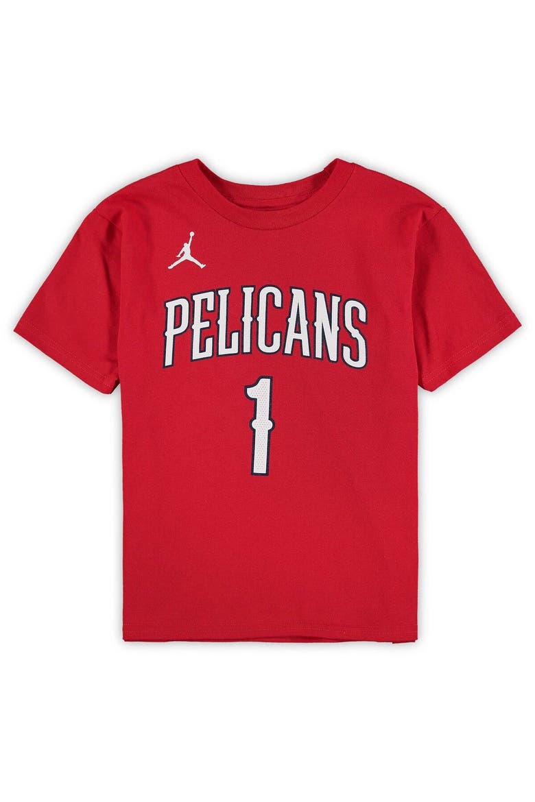 Preschool Jordan Brand Zion Williamson Red New Orleans Pelicans Statement Edition Name & Number T-Shirt, Alternate, color, Red