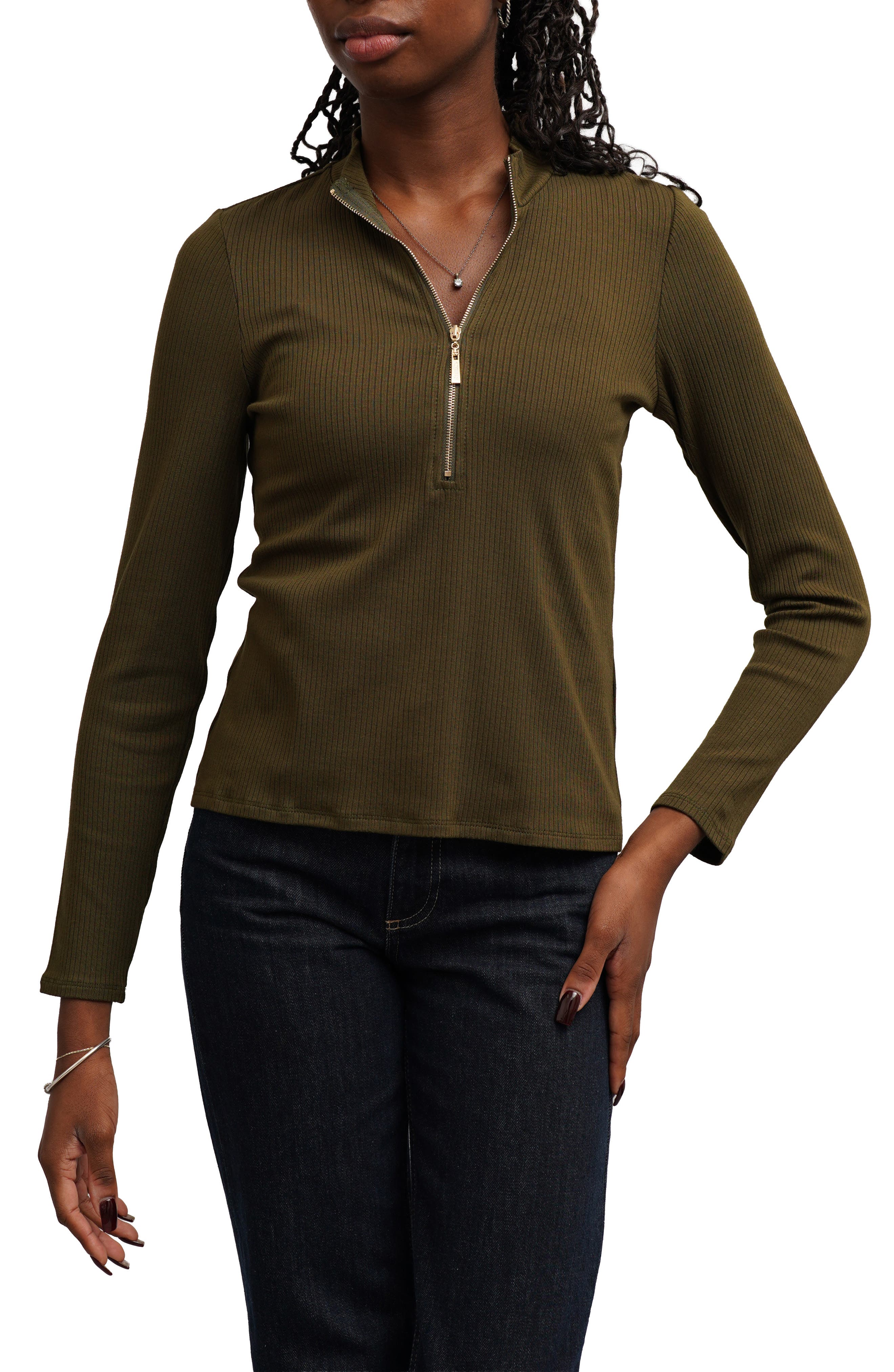 Quarter Zip Ribbed Top