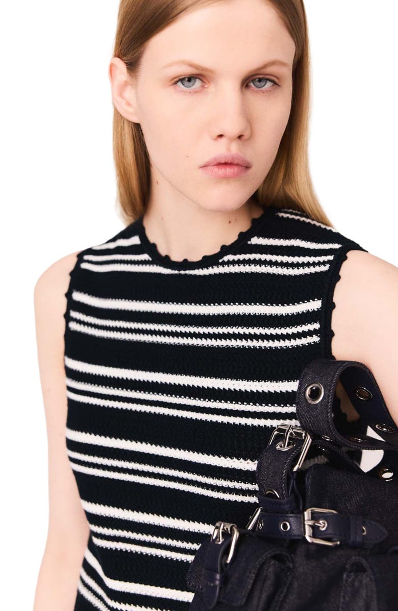 maje Striped mini crochet dress, Alternate, color, Navy/White