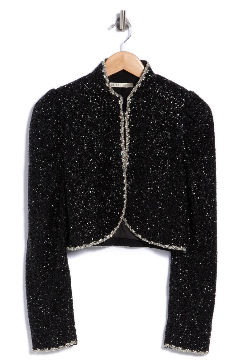 Ilaria Embellished Crop Jacket, Main, color, BLACK/ CLEAR