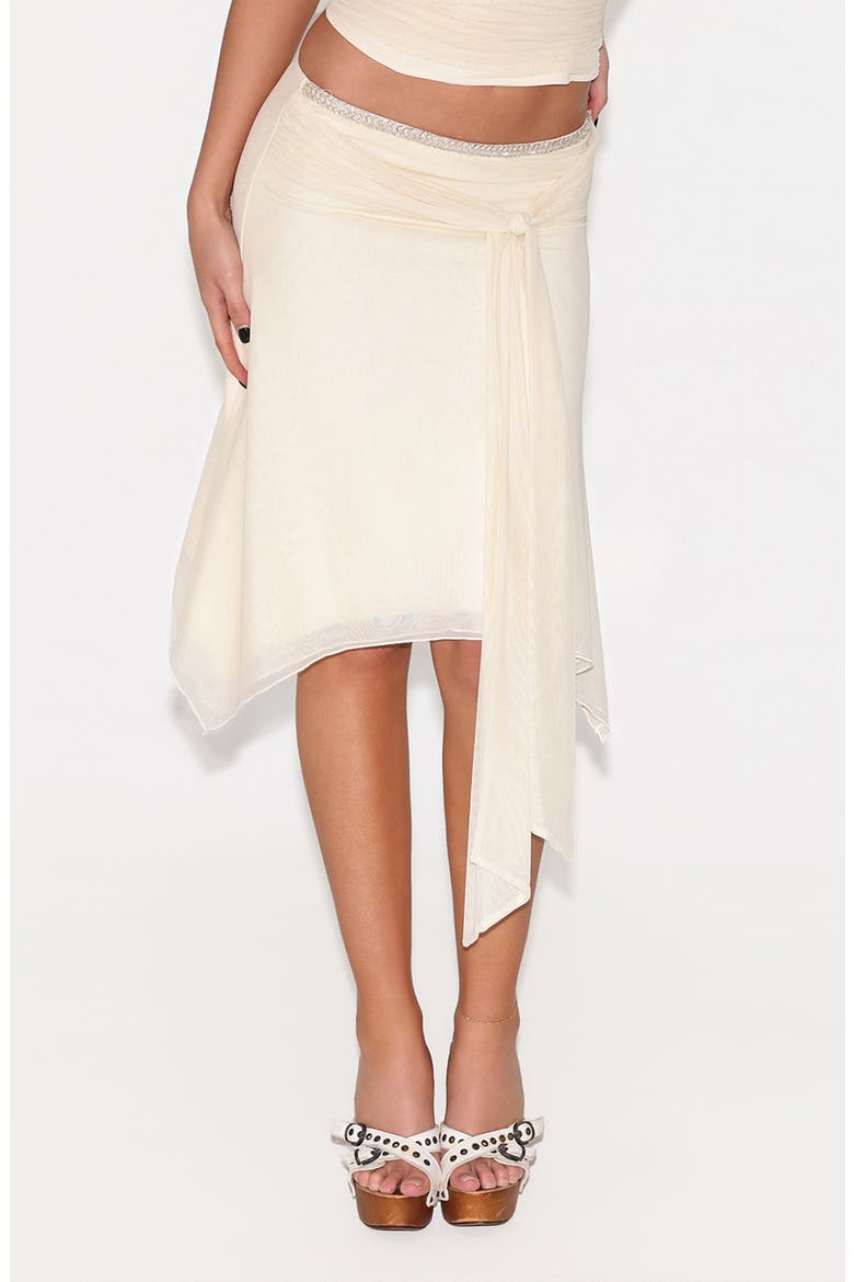 Juna Mesh Handkerchief Hem Midi Skirt, Main, color, CREAM