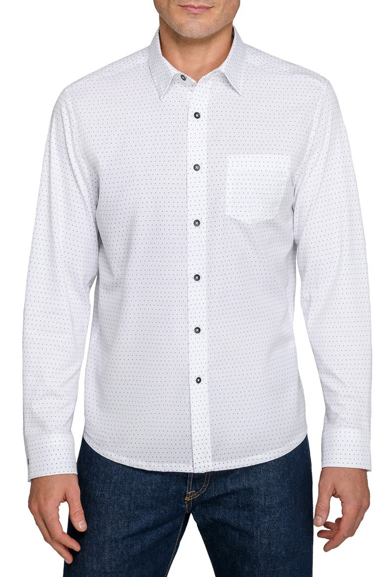 Slim Fit Micro Geo Reworked Cotton Button-Up Shirt, Main, color, WHITE
