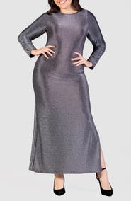 24seven Comfort Apparel Shimmery Long Sleeve Maxi Dress