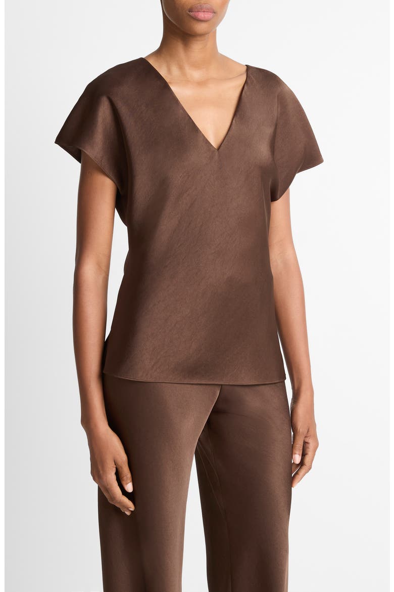 Cap Sleeve V-Neck Top, Alternate, color, ESPRESSO