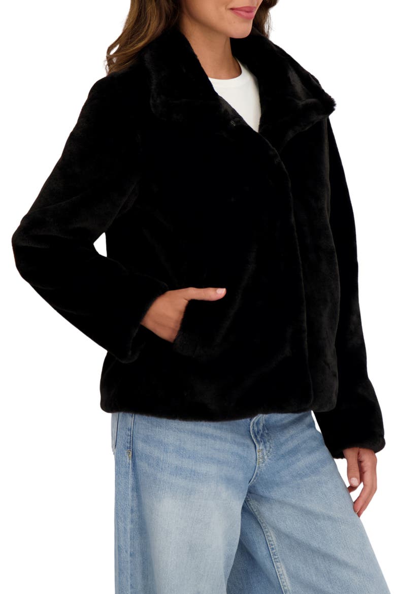 Short Faux Fur Jacket, Alternate, color, BLACK