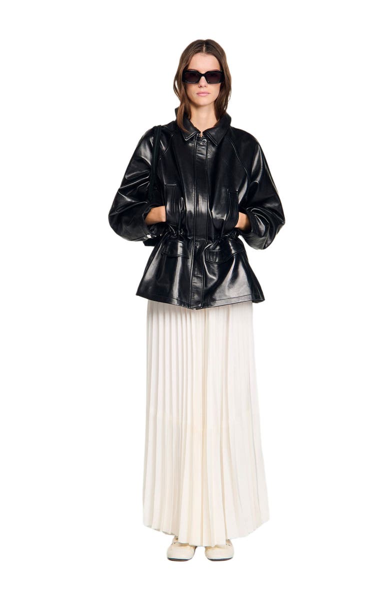 SANDRO Smooth leather jacket, Alternate, color, Black