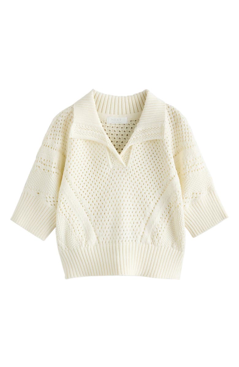NEXT Kids' Open Stitch Cotton Johnny Collar Sweater, Main, color, Neutral