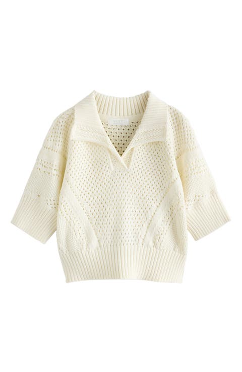 Kids' Open Stitch Cotton Johnny Collar Sweater (Big Kid)