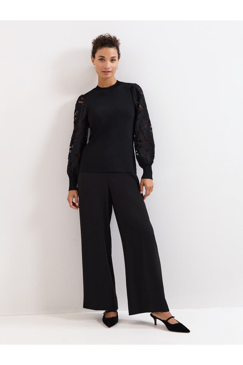 Harriet Lace Sleeve Round Neck Jumper, Alternate, color, Black