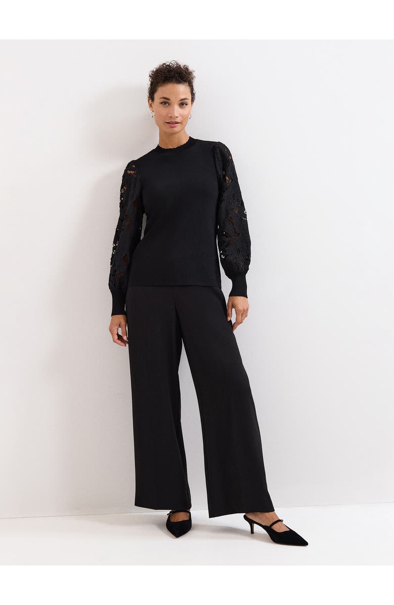 Phase Eight Harriet Lace Sleeve Round Neck Jumper, Alternate, color, Black